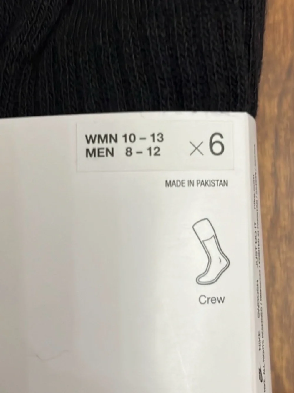 Nike Black Crew Athletic Socks with White Swoosh (6 Pack)